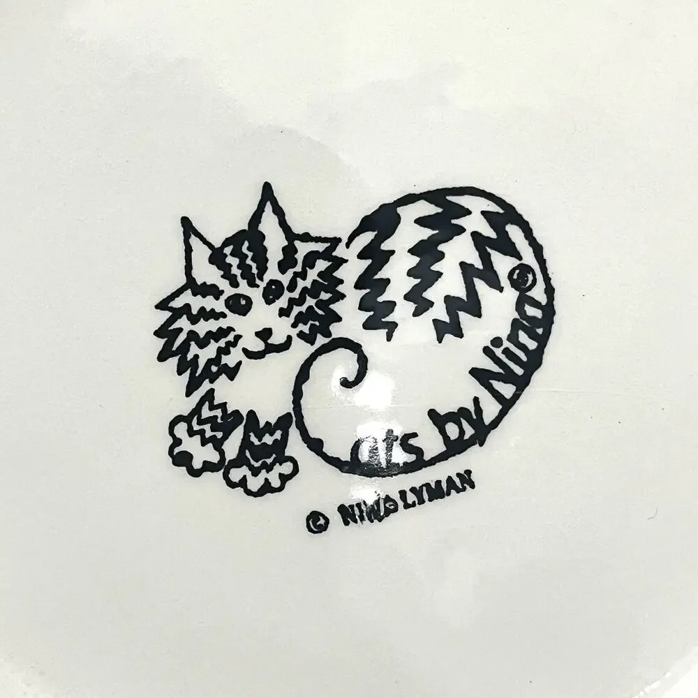 Cats By Nina Ceramic Bowl Calico Longhair Yellow Eyes 8” Signed 2001 Nina Lyman